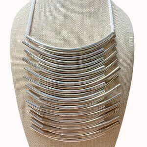 Curved Metallic Multi Tube Statement Necklace‎ Silver Gold Tone